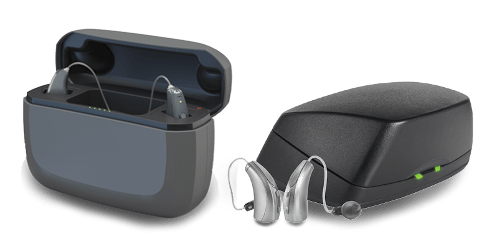 AGXr and AGXs rechargeable hearing aids with chargers